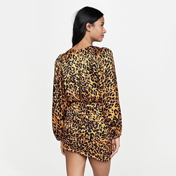 NWT Ronny Kobo leopard animal print statement sleeve faux wrap mini dress, M - Picture 3 of 16